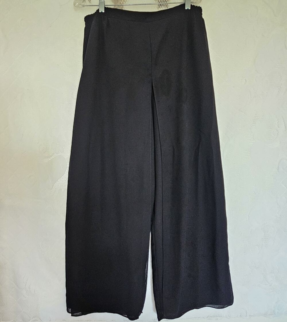 R&M Richards Size 18 Black Mesh Chiffon Overlay Palazzo Pants Flowy Romantic